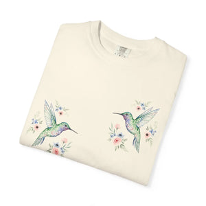 Hummingbird Floral T-shirt, Watercolor Bird Graphic Tee - T-shirts