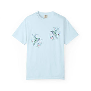 Hummingbird Floral T-shirt, Watercolor Bird Graphic Tee - T-shirts