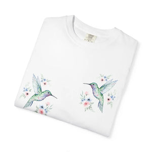 Hummingbird Floral T-shirt, Watercolor Bird Graphic Tee - T-shirts