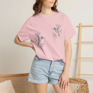 Hummingbird Floral T-shirt, Watercolor Bird Graphic Tee - T-shirts
