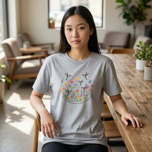 Hummingbird Wildflower Tee – Floral Circle Garden - Dipaliz - T-shirts - m