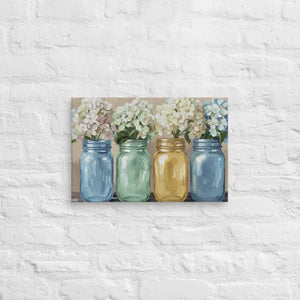 Mason Jars Painting Canvas Art Hydrangea Bloom Decor Dipaliz - 12″×18″ - Paintings