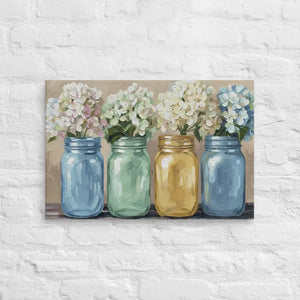 Mason Jars Painting Canvas Art Hydrangea Bloom Decor Dipaliz - 16″×24″ - Paintings