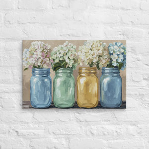 Hydrangea Bloom Canvas – Mason Jars Painting - Dipaliz - Paintings
