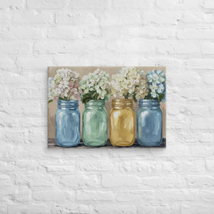 Mason Jars Painting Canvas Art Hydrangea Bloom Decor Dipaliz - 18″×26″ - Paintings