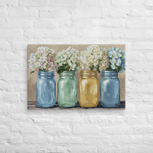 Mason Jars Painting Canvas Art Hydrangea Bloom Decor Dipaliz - 20″×30″ - Paintings