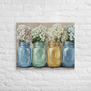 Mason Jars Painting Canvas Art Hydrangea Bloom Decor Dipaliz - 24″×30″ - Paintings