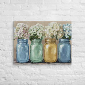 Mason Jars Painting Canvas Art Hydrangea Bloom Decor Dipaliz - 24″×32″ - Paintings