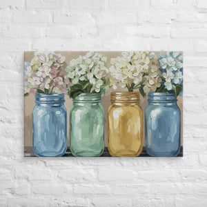 Mason Jars Painting Canvas Art Hydrangea Bloom Decor Dipaliz - 24″×36″ - Paintings