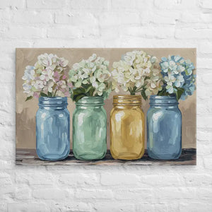Mason Jars Painting Canvas Art Hydrangea Bloom Decor Dipaliz - 26″×40″ - Paintings