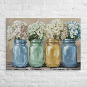 Mason Jars Painting Canvas Art Hydrangea Bloom Decor Dipaliz - 28″×40″ - Paintings