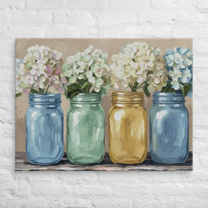 Mason Jars Painting Canvas Art Hydrangea Bloom Decor Dipaliz - 30″×40″ - Paintings
