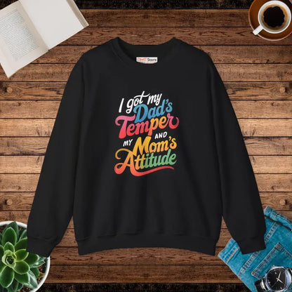 Unisex Heavy Blend Sweatshirt: Dad’s Temper Mom’s Attitude! - s / Black Sweatshirt