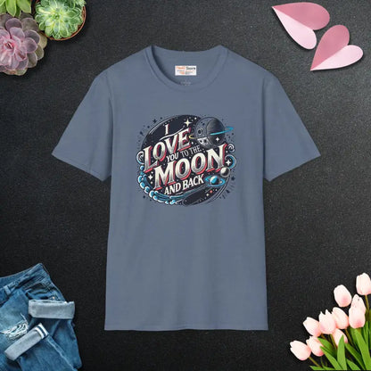 Unisex Softstyle Tee - Love you to the Moon and Back - Heather Indigo / s T-shirt