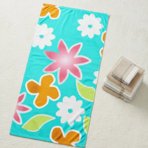 DipaliZ Multi Colored Flowers Painterly Beach Towel — shown spread flat so the full design reads