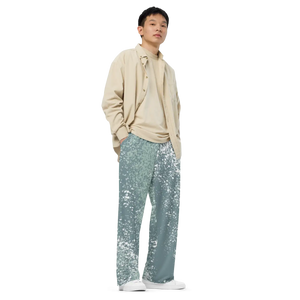 Teal Abstract Wide Leg Pants - Sustainable Unisex - Dipaliz - Trousers - Xs