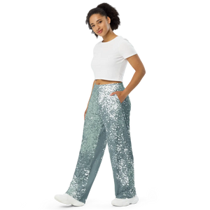 Teal Abstract Wide Leg Pants - Sustainable Unisex - Dipaliz - Trousers - Xs