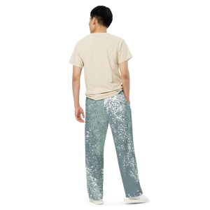 Teal Abstract Wide Leg Pants - Sustainable Unisex - Dipaliz - Trousers - Xs