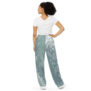 Teal Abstract Wide Leg Pants - Sustainable Unisex - Dipaliz - Trousers - Xs