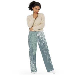 Teal Abstract Wide Leg Pants - Sustainable Unisex - Dipaliz - Trousers - Xs