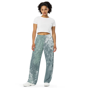Teal Abstract Wide Leg Pants - Sustainable Unisex - Dipaliz - Trousers - Xs