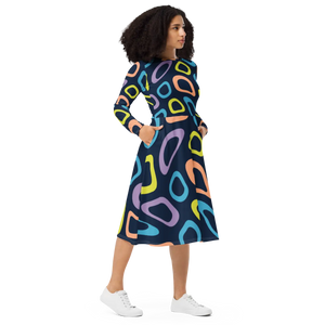 Abstract Colorful Irregular Print Long Sleeve - Dipaliz - Dresses - Xs