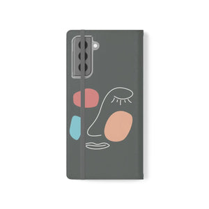 Abstract Face Art Flip Cases - Faux Leather Samsung Galaxy - Dipaliz - Mobile Phone