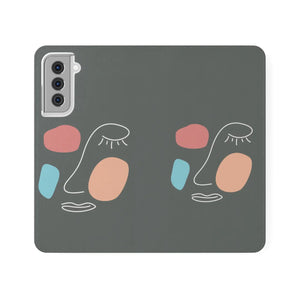 Abstract Face Art Flip Cases - Faux Leather Samsung Galaxy - Dipaliz - Mobile Phone