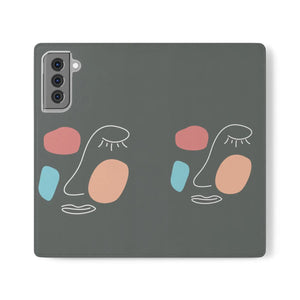 Abstract Face Art Flip Cases - Faux Leather Samsung Galaxy - Dipaliz - Mobile Phone