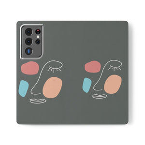Abstract Face Art Flip Cases - Faux Leather Samsung Galaxy - Dipaliz - Mobile Phone