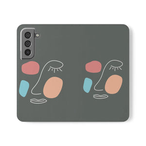 Abstract Face Art Flip Cases - Faux Leather Samsung Galaxy - Dipaliz - Mobile Phone