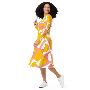 Abstract Orange Midi Dress – Eco-friendly Knit - Dipaliz - Dresses - Xs