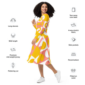 Abstract Orange Midi Dress – Eco-friendly Knit - Dipaliz - Dresses - Xs