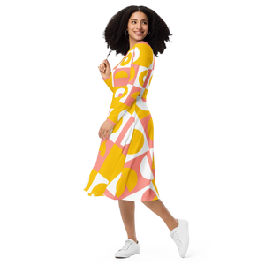 Abstract Orange Midi Dress – Eco-friendly Knit - Dipaliz - Dresses - Xs