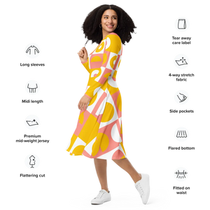 Abstract Orange Midi Dress – Eco-friendly Knit - Dipaliz - Dresses - Xs