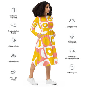 Abstract Orange Midi Dress – Eco-friendly Knit - Dipaliz - Dresses - Xs