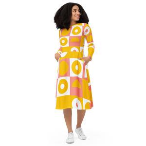Abstract Orange Midi Dress – Eco-friendly Knit - Dipaliz - Dresses - Xs