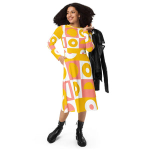 Abstract Orange Midi Dress – Eco-friendly Knit - Dipaliz - Dresses - Xs