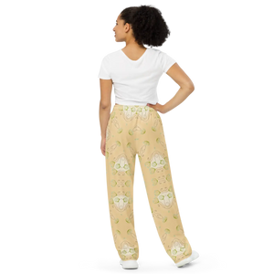 Yellow Wide-leg Pants - Abstract Pattern Pajamas - Dipaliz