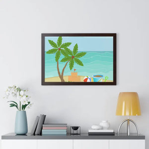 Sand Castle Beach Framed Horizontal Poster - Dipaliz - 30’’ x 20’’ / Walnut - Posters Prints & Visual Artwork