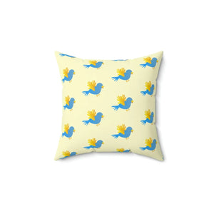 Vibrant Blue Bird on Yellow Throw Pillow Polyester Square Dipaliz - Pillows