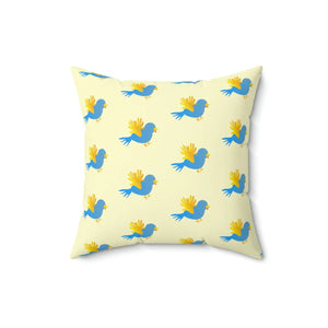 Vibrant Blue Bird on Yellow Throw Pillow Polyester Square Dipaliz - Pillows