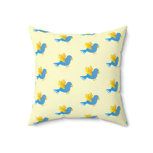 Vibrant Blue Bird on Yellow Throw Pillow Polyester Square Dipaliz - Pillows