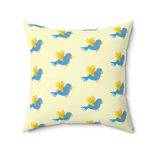 Vibrant Blue Bird on Yellow Throw Pillow Polyester Square Dipaliz - Pillows
