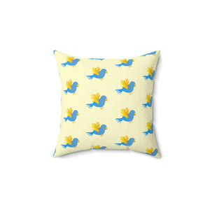 Vibrant Blue Bird on Yellow Throw Pillow Polyester Square Dipaliz - Pillows