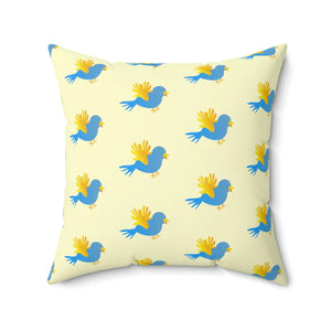 Vibrant Blue Bird on Yellow Throw Pillow Polyester Square Dipaliz - Pillows