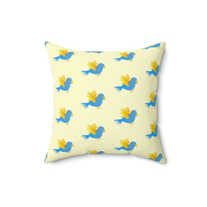 Vibrant Blue Bird on Yellow Throw Pillow Polyester Square Dipaliz - Pillows