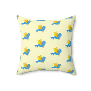 Vibrant Blue Bird on Yellow Throw Pillow Polyester Square Dipaliz - Pillows