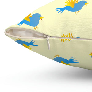 Vibrant Blue Bird on Yellow Throw Pillow Polyester Square Dipaliz - Pillows