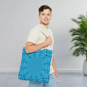 Blue Geometric Pattern Print Tote Bag All-over Design - Dipaliz - 18’’ × / White - Bags